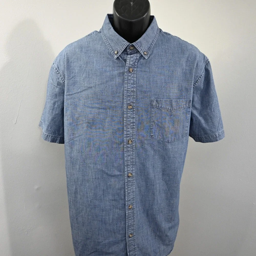 Banana Republic Button Up Mens‎ XXL Slim Fit Blue Chambray Short Sleeve Shirt